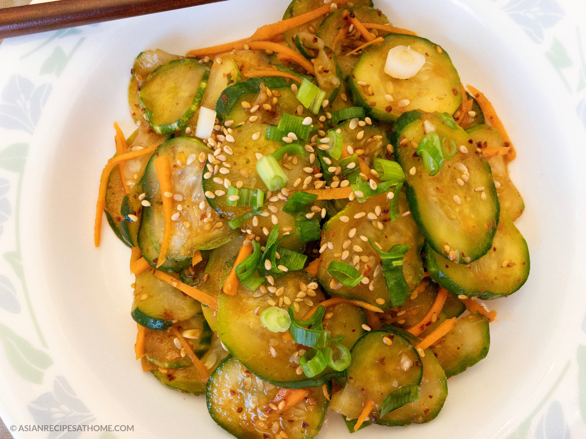 Spicy Korean Cucumber Salad - This fresh, simple and delicious spicy Korean cucumber salad is so easy to make, and just happens to be gluten-free, vegetarian, soy-free and vegan recipe from AsianRecipesAtHome.com.