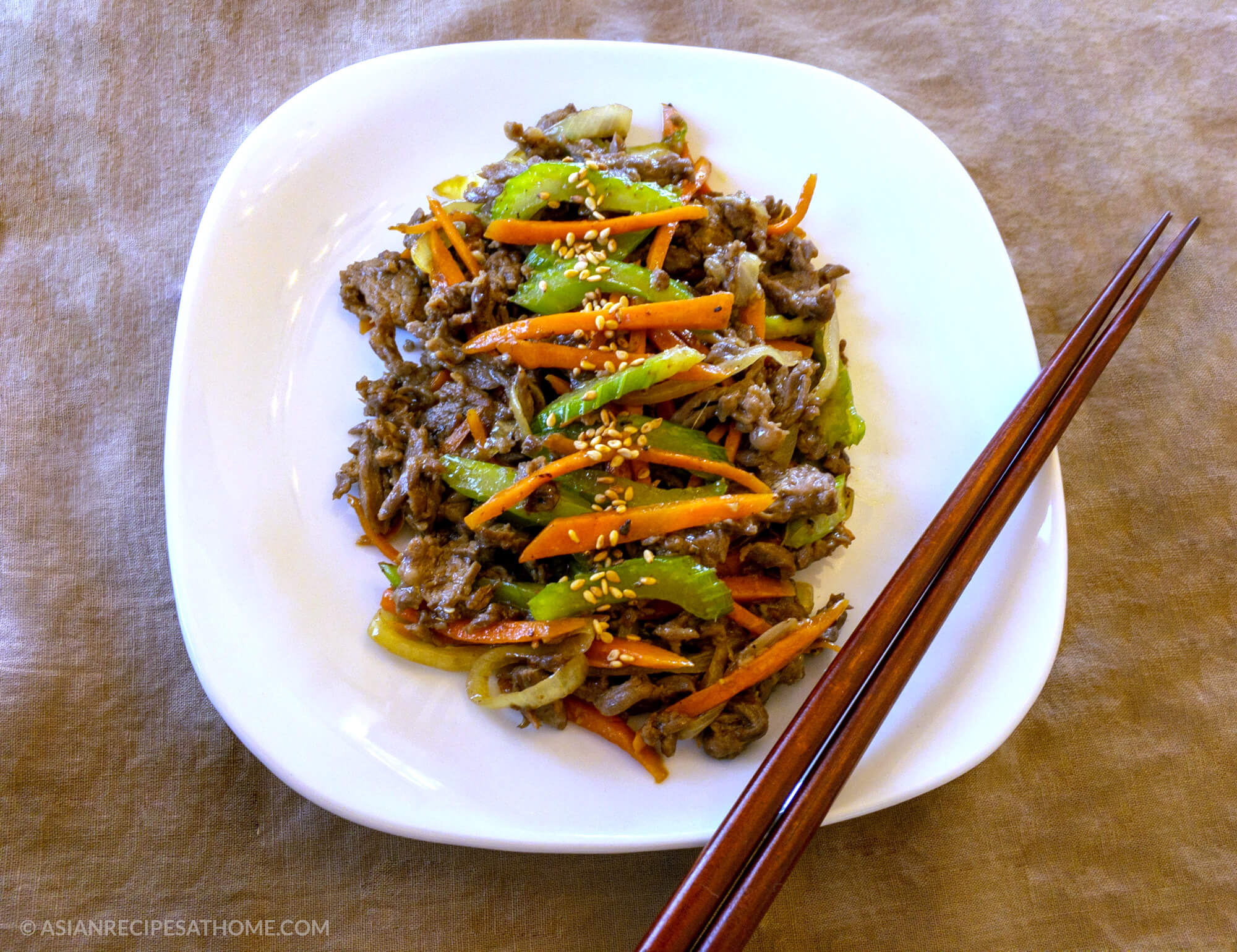 Asian Beef Stir Fry - This is an Asian-inspired simple beef stir fry recipe that has a great blend of savory flavors.