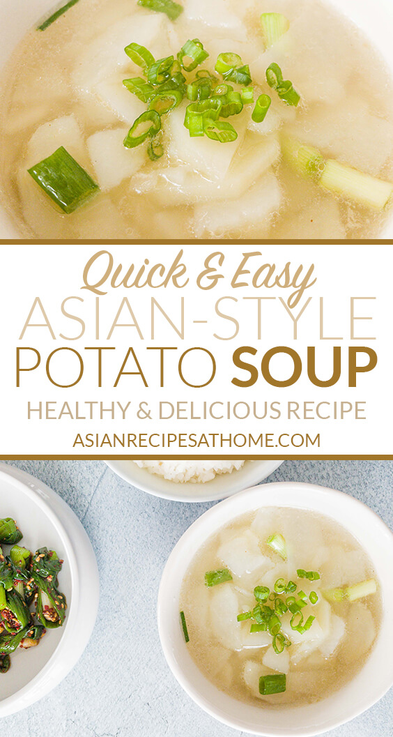 This is a super easy potato soup that is made with simple Asian-style seasonings to create a clear broth. Served with green onion side dish and steamed rice.