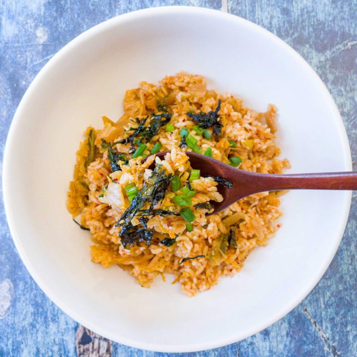 Spoonful of kimchi fried rice.