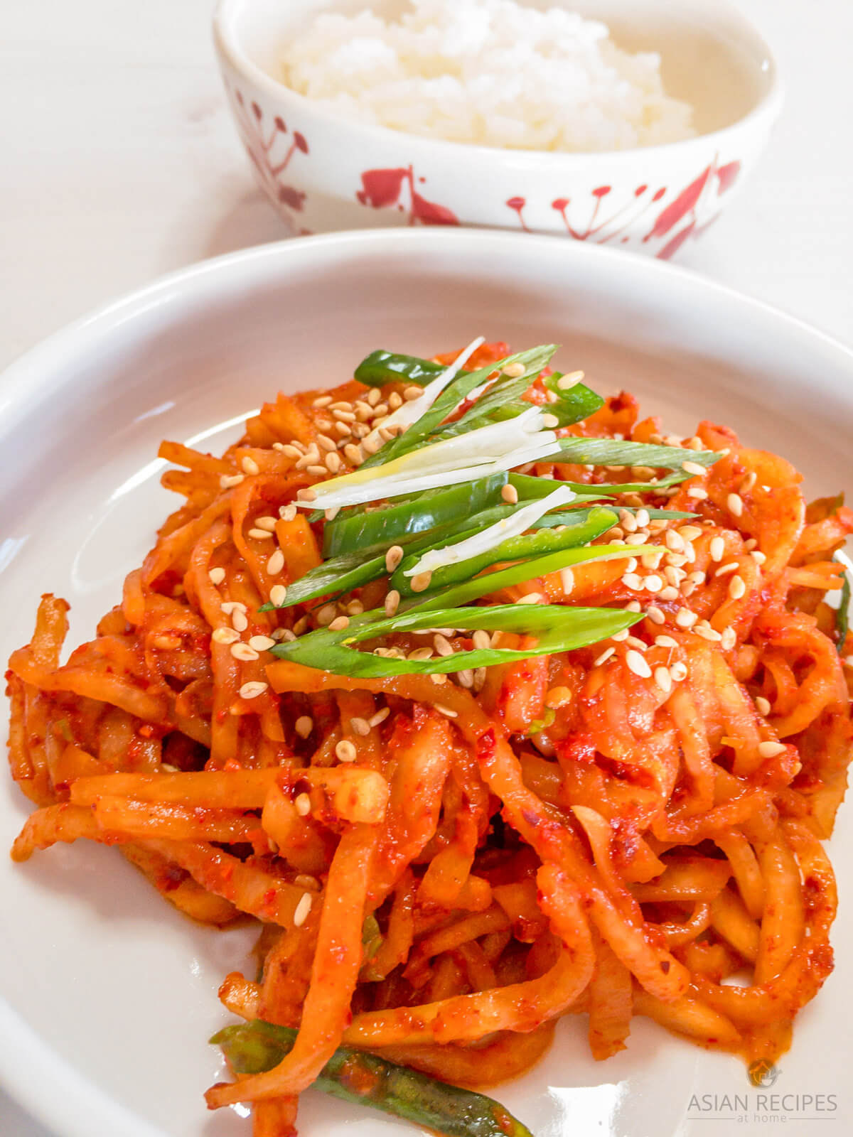 This Korean spicy radish salad (banchan) is a simple side dish to prepare. Musaengchae is a radish strip salad that is spicy, sweet, and delicious.